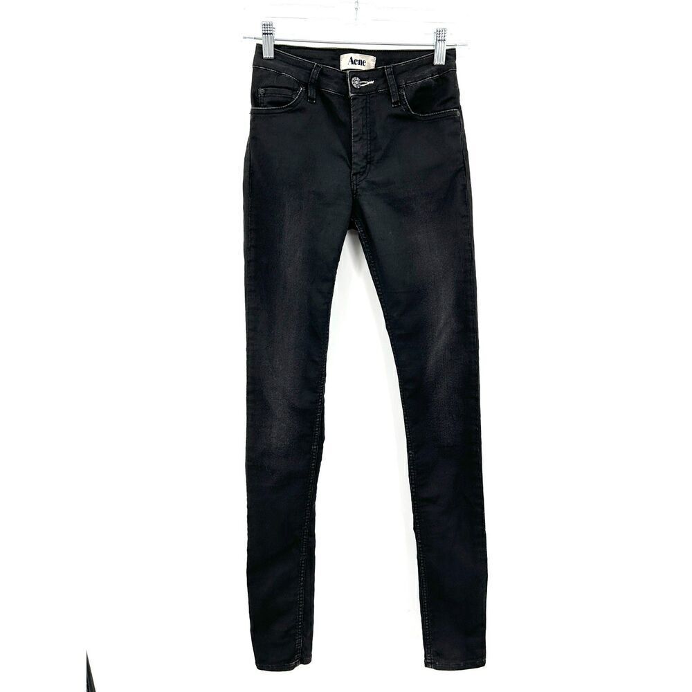 ACNE Women's Flex Yoko Black Wax Coated Super Skinny Jeans Size XS